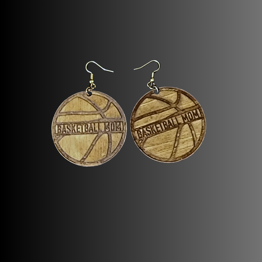 WOODEN BASKETBALL EARRINGS